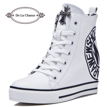 Genuine Leather Women Casual Shoes Platform Wedge Shoes Woman Boots 2016 White High Heel Thick Soled Women Ladies Outdoor Shoes