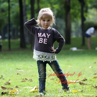 2015 Fashion Design Girl Cotton Sweatshirt With Flower Crotched Retail Children Autumn Clothing