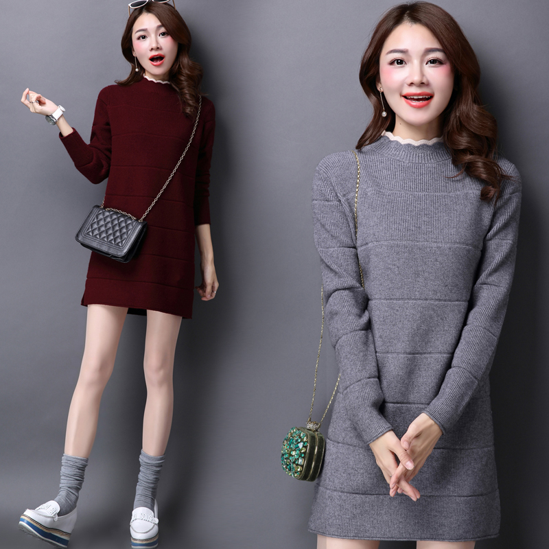 Long Loose V-neck Vests Women Knitted Sweater Pullovers 2015 Autumn Winter Fashion Woman Ladies Long Knitwear Sweater Dress
