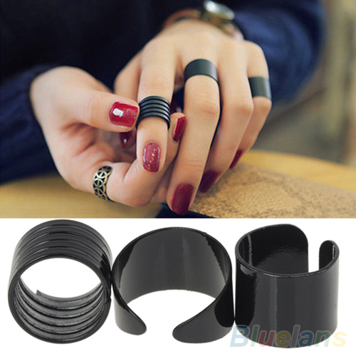 3Pcs New Fashion Ring Set Black Stack Plain Above Knuckle Ring Band Midi Rings 1OUM