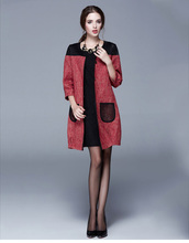New L-5XL Black Patchwork Red Three Quarter Autumn Winter Women Dress Girl Clothes Ladies Elegant Dresses Plus Size With Pocket