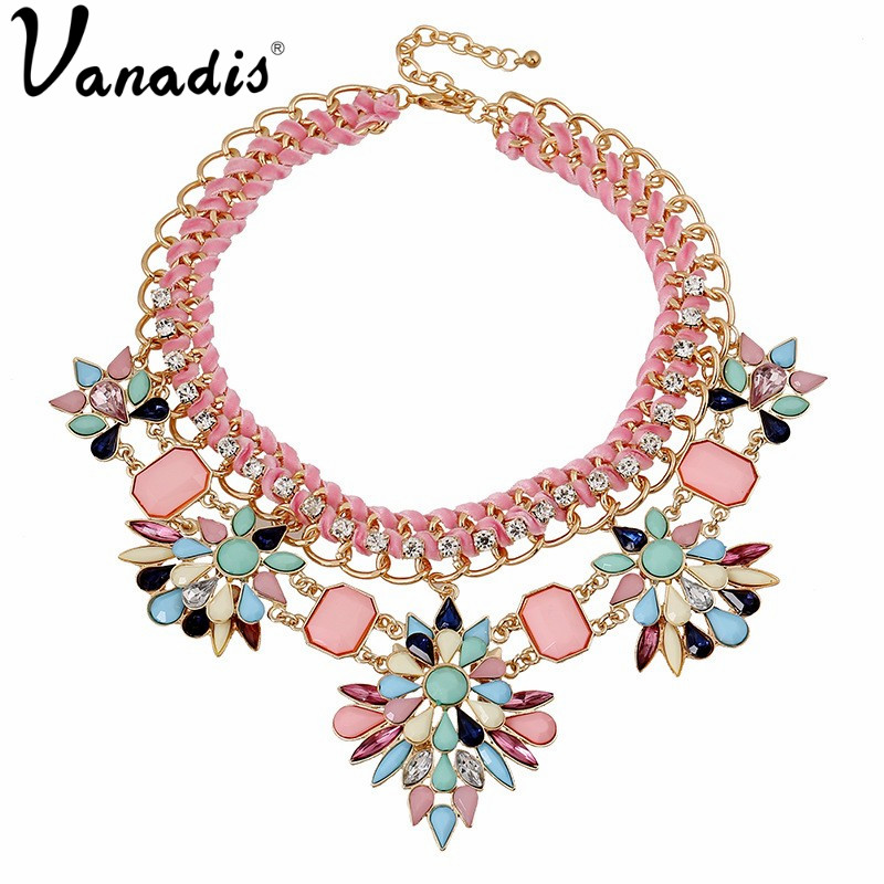 New Fashion Multilayer Crystal Jewelry Sweety Floral Brand Necklace Luxury Statement Choker Chain Necklace&Pendant For Women