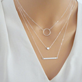 Silver Layered Necklace Set Silver Bar Necklace Jewelry For Women Charm Necklace XL045
