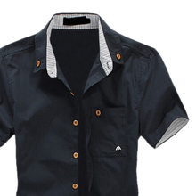 Fashion Selling Fashion mens shirt summer short-sleeve slim shirt casual Small Mushroom Embroidery men’s shirt Black MYTL