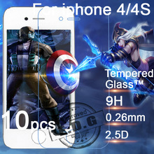 10pcs 0.26mm 9H Explosion Proof Anti scratch LCD Tempered Glass Film For Apple iphone 4/4s Screen Protector Film