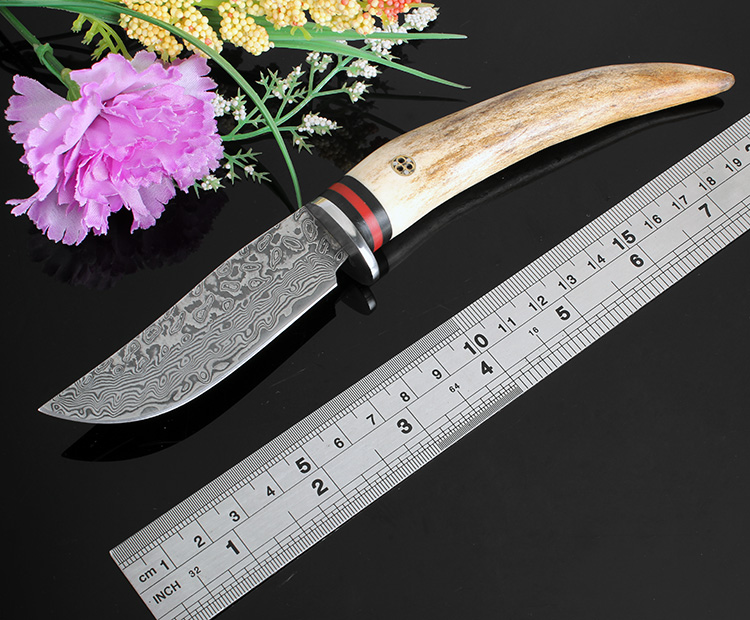 New!Damascus Hunting knives Damascus steel tactical knife/antler handle outdoor survival camping knife best gift Free shipping