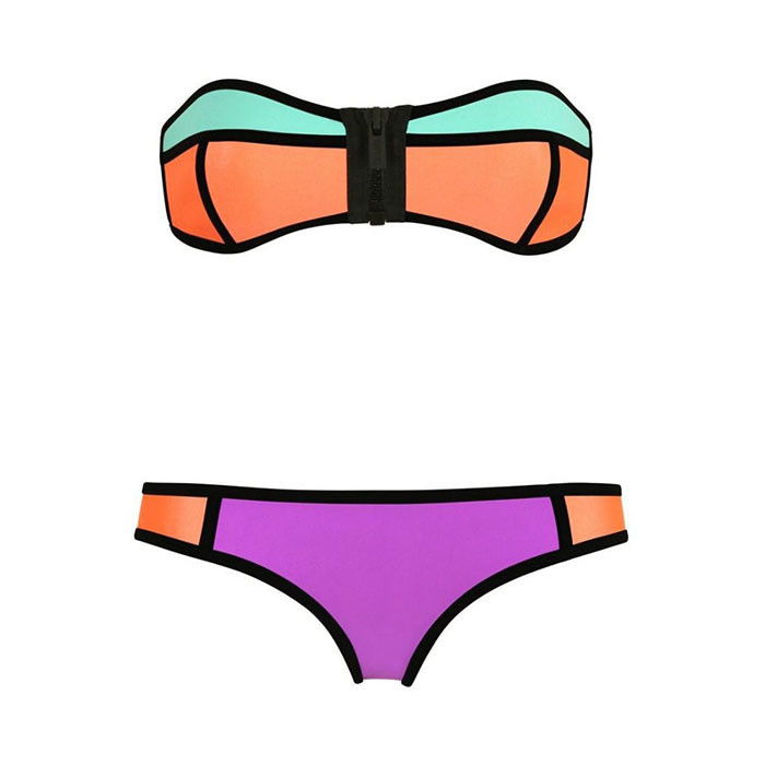 2015 Hot Sale triangl NEOPRENE BIKINI Zipper Push Up Padded Bra Swimsuit zipper top neon Bottoms Neoprene Swimwear For Women (5)