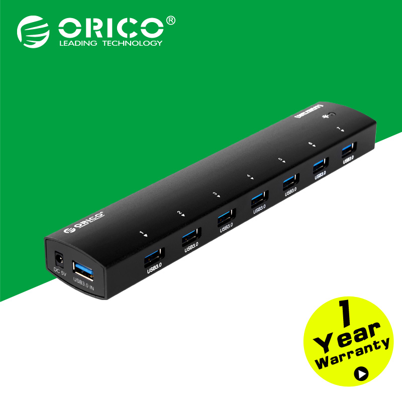 ORICO Aluminum AS7C2-BK 7 Port USB3.0 HUB with Power Splitter Adapter with 2 BC1.2 Interface-Black