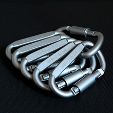 High quality 8cm Length 55kg load D-shaped Hiking Carabiner Clip With Screw Lock , Aluminum Alloy Material