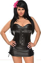 Womens sexy plus size corset Shaper Mini Skirt Dress P006 Sexy Women Strapless Black Faux Leather Overbust Corset Dress