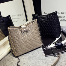 Small Woven Bucket Bags 2016 New Women Famous Brands Summer Fashion Korean Leisure Knitting Chain Shoulder Handbags Bab33174