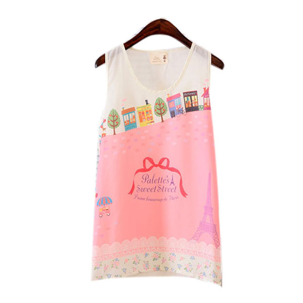 Hot Sale Womens Girls Chiffon Printed Tank Top Vest Sleeveless T Shirt Blouse Tops