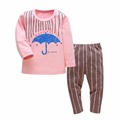 New 2016 Casual Girls Boys Clothing Set Umbrella Pattern Kids Clothes Long Sleeve T shirt Pants