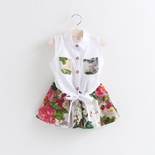 girl casual shirt clothes set with flower skirt summer item for girl fashion clothes printed children