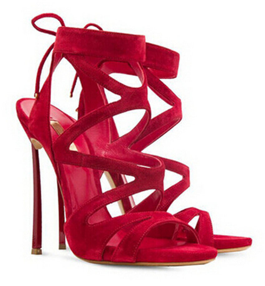 red suede leather open toe cut outs high heel sandals genuine leather ...