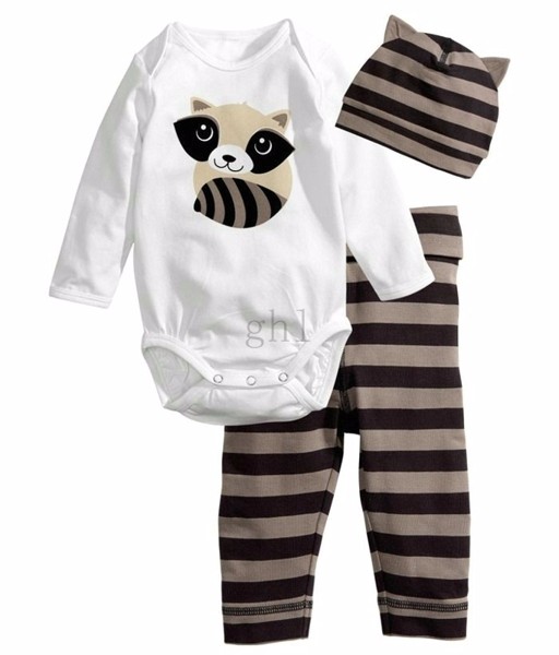 2016 New Fashion Baby Boy Clothing Set 3pcs(Long-sleeved Romper+hat+pants) Infant Newborn Baby Girls Character Clothes Suit 19