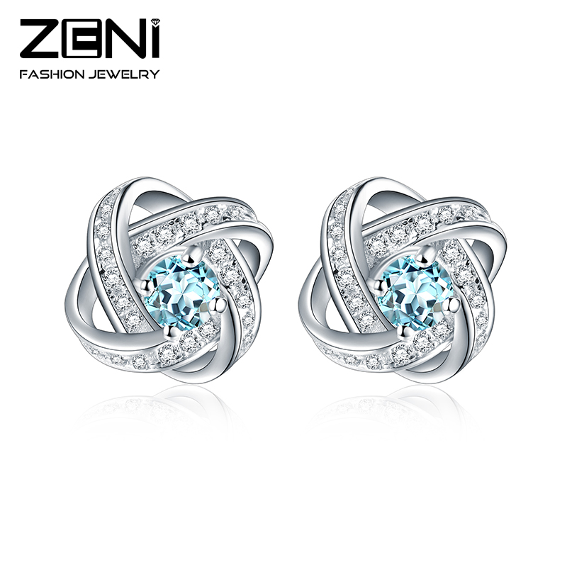 Zeni New Fine Jewelry 925 Sterling Silver Earring Jewelry Natural Fine Blue Topaz Stone Stud Earrings for Women Zeni Jewelry