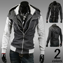 Moleton Hot Sale Hoodie Tracksuits 2014 Spring Slim Outerwear Color Block Faux Two Piece Sweatshirt Male Men’s Clothing Cardigan