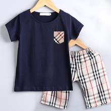 Retail boy clothes casual children suit summer style boy clothing set fashion kids clothes plaid tees