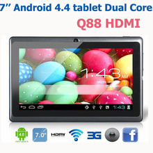 Hot Q88 pro HDMI 7 inch dual core Android 4.4 tablet pc ATM7021 Dual camera with HDMI wifi external 3G tablets for kids