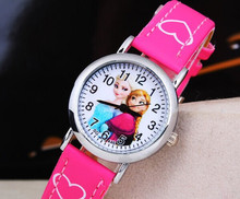New Cartoon 2015 Princess Elsa Anna Watches Fashion Children Watch Girls Kids Students Leather Sports Wristwatches