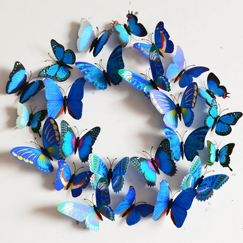 Blue Art Design Decal Wall Sticker Home Decor Room Decorations 3D Butterfly