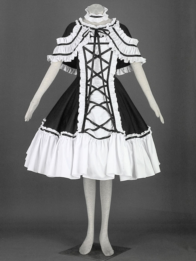 Gothic Lolita Dress Cosplay White and Black Girls Lolita Dress Costume