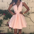 2016 New Fashion Women Sexy Deep V neck Backless Dress Casual Slim Tunic Sleeveless Mini Pink