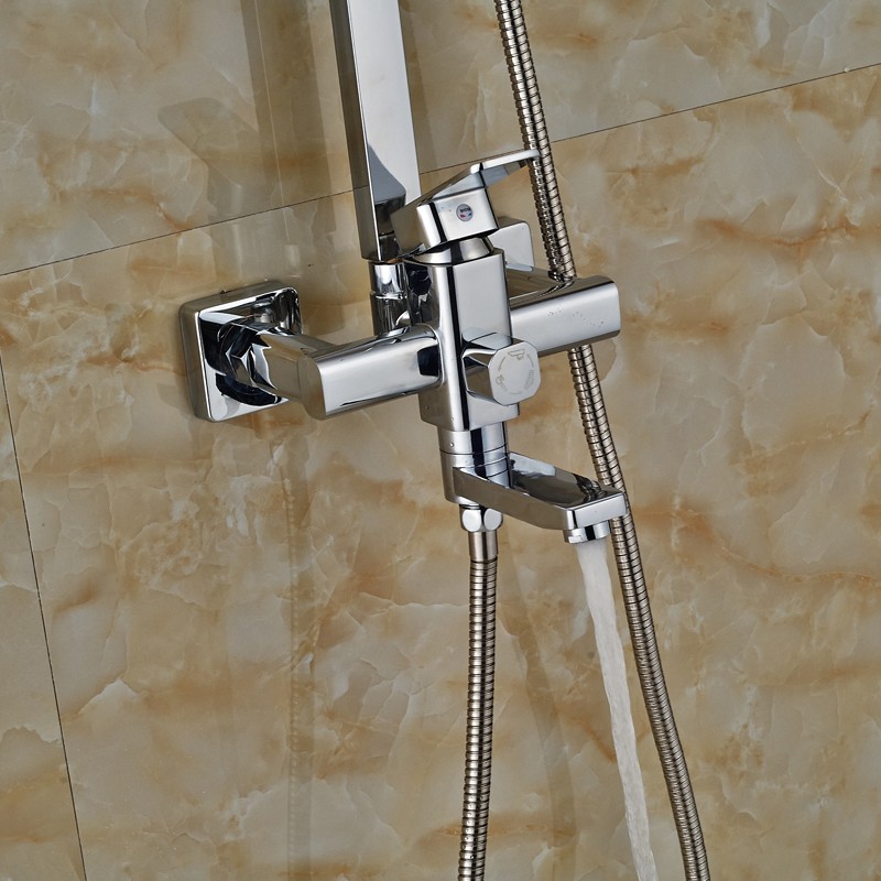 Bright Chrome Wall Mount Square Adjust Height Shower Mixer