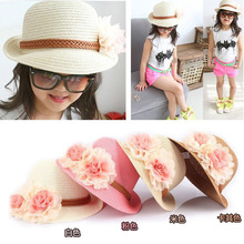 Girls summer baby straw Hats 2016 Fashion Big Flower Caps small hat UV protection Sun Protection Floppy Beach Hat