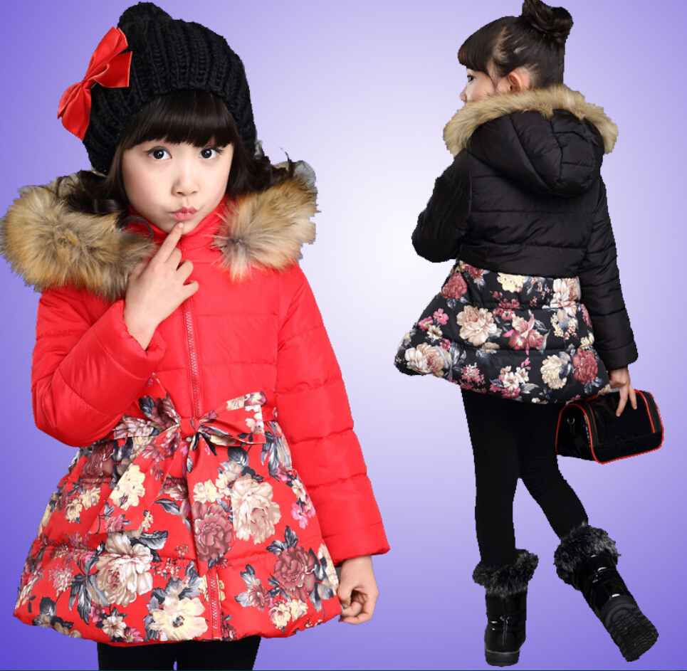 Winter new A-line cotton-padded clothes thicker Children Jackets coat Girls hooded down wadded jacket coats princess Outerwear