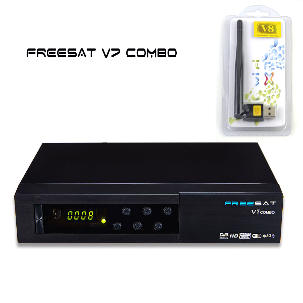 Wifi USB WIFI! Full powervu, cccam, bisskey, support Cheap Freesat V7 combo FTA DVB-S2/DVB-T2 digital satellite receiver