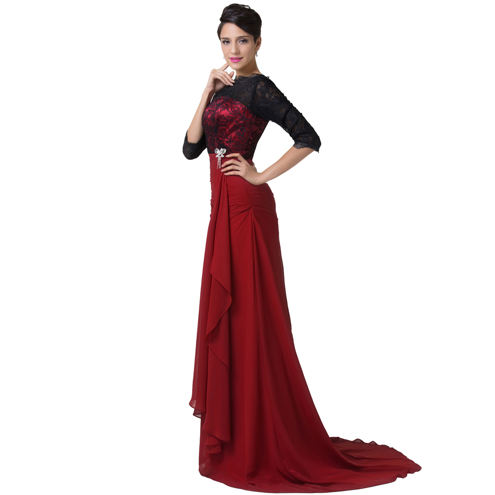 Red and black long evening dress
