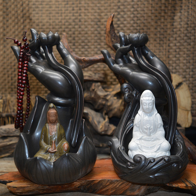 Dropship Китайский Керамический Курильница Обратного Потока горелки home decor скульптура украшения Будды рук курильница
