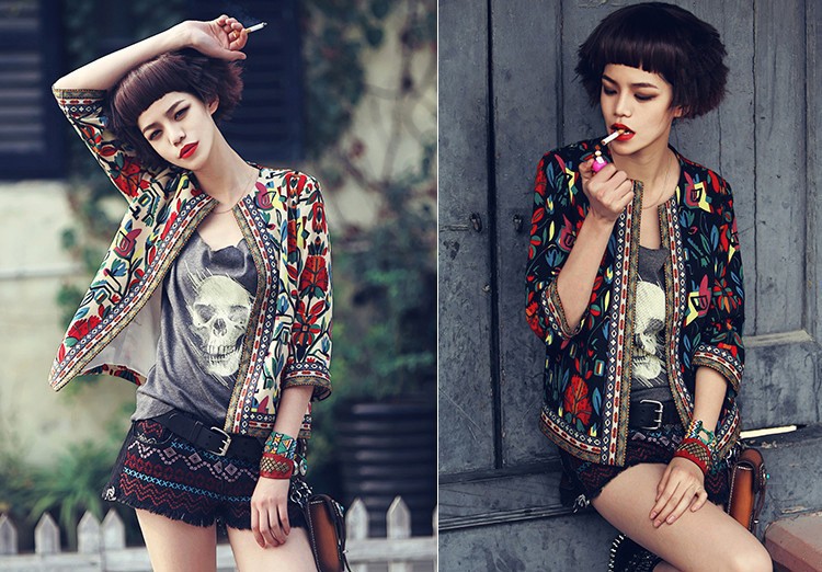  Spring Autumn Women Outerwear Vintage Women Lady Ethnic Floral Print Embroidered Short Jacket Slim Coat (7)