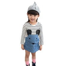Striped Cute Patchwork Character Girl Dresses Children Clothing Kids Dress Denim Kids Clothes
