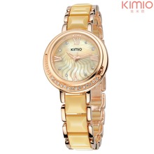 Nuevo 2015 reloj del cuarzo oro rosa para mujeres Kimio marca de lujo cristal de los diamantes de cerámica del reloj 30 m impermeable dropship