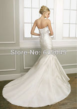 2015 New Custom Made Elegant Satin Crystal Beading Pleat Mermaid Wedding Dress Vestido De Noiva
