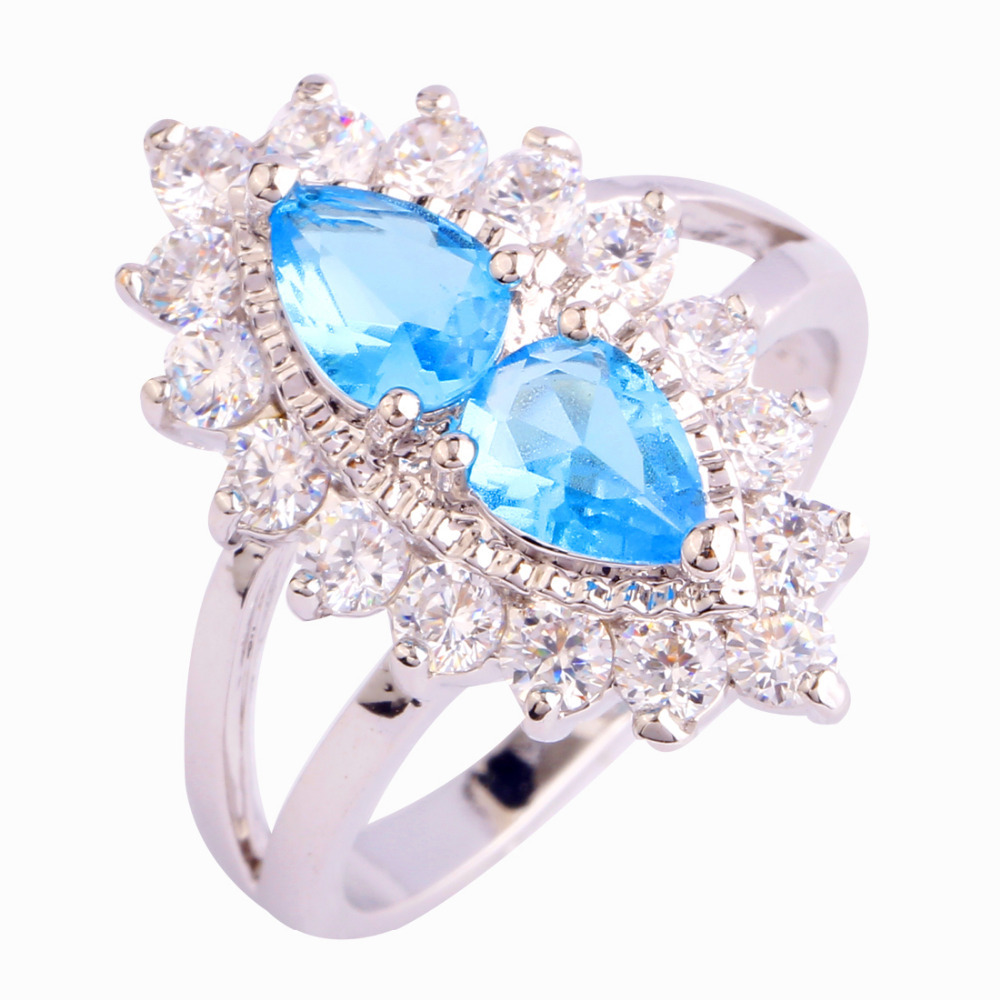 New Brilliant Blue Topaz 925 Silver Ring Size 6 7 8 9 10 Wholesale Free Shipping