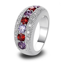 Wholesale unisex Unique Stunning Fashion Jewelry red Garnet Round cut 925 Silver Ring Size 6 7 8 9 10 11 12 For Free Shipping
