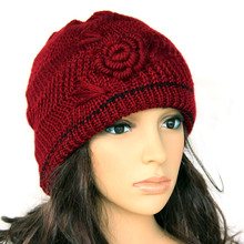 Winter cap flower handmade knitted hat ladies hats for church women s the elderly double layer