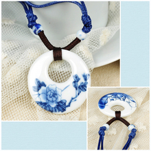 2015 New Fashion Jewelry White And Blue Porcelain Ceramic Necklace For Women Floral Chinese Art Handmade Accessories F60SS0051