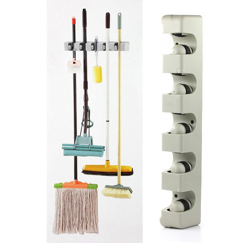 Kitchen Organizer Wall Shelf Mounted Hanger 5 Position Kitchen Storage Mop Brush Broom Organizer Holder Tool Free Shipping