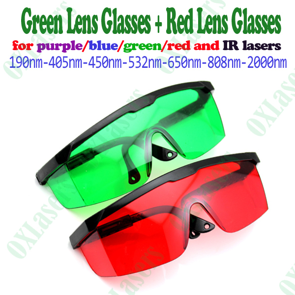 2pieces LOT red lens and green lens laser safety glasses for blue red purple green and