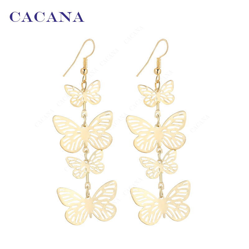 2016 new CACANA gold plated dangle long font b earrings b font for women flying butterfly
