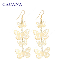 2016 new CACANA gold plated dangle long earrings for women flying butterfly fashion top quality bijouterie hot sale No.A219 A220