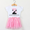Girls Clothing Sets New Summer Fashion Style Cartoon digital T Shirts Net Veil Dress 2Pcs Girls