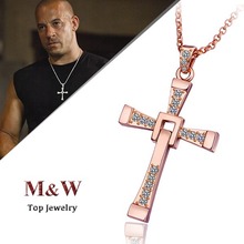 High Quality 18K Gold Plated Fast and Furious Cross Pendant Man Necklace Jewelry for Men