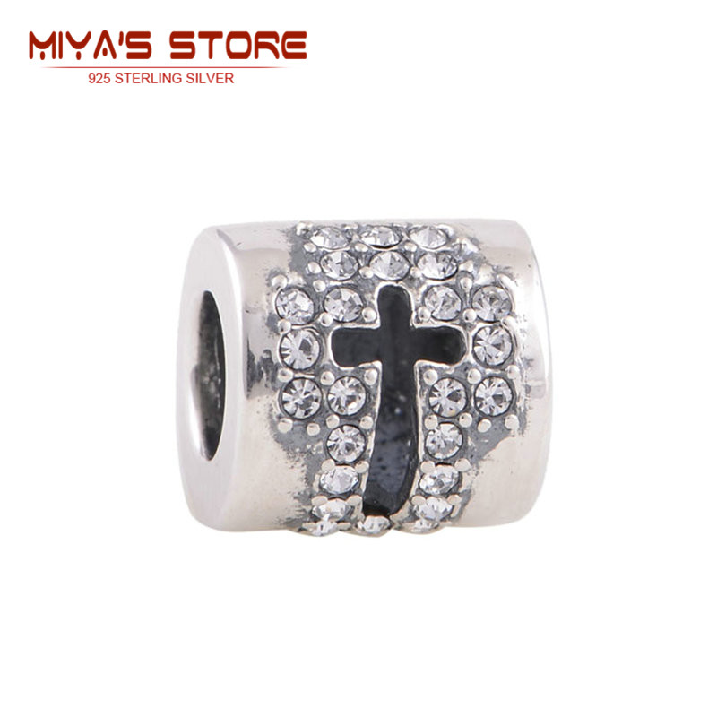 2Pcs Lot 925 Sterling Silver Tibetan Silver Cross Charm Pendant With Rhinestones Religious Bracelets For Women
