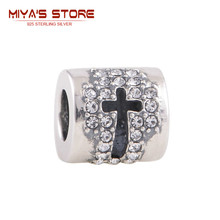 2Pcs/Lot Tibetan Silver Cross Charm Pendant With Rhinestones Religious Bracelets For Women